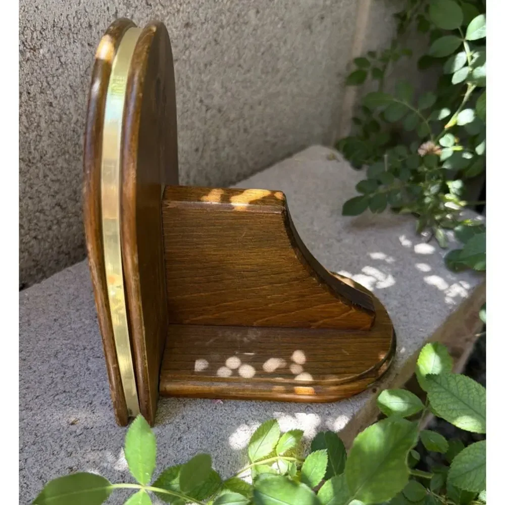 Vintage Dark Wood Single Wall Shelf Brass-Tone Trim Tinkets Candle Cottage
